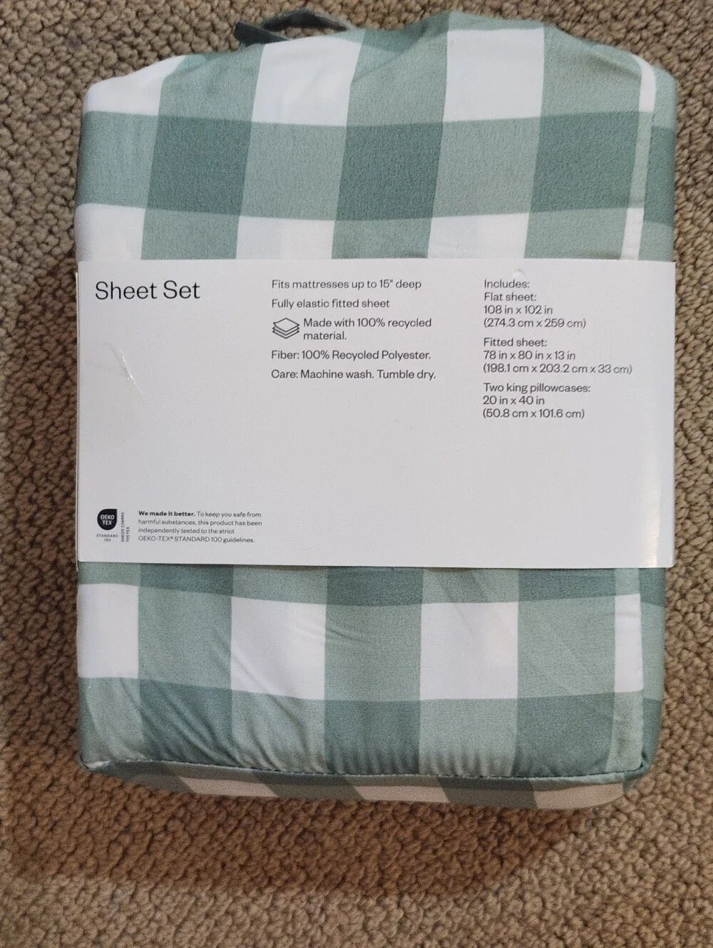 Room Essentials Microfiber King Sheet Set Green Plaid